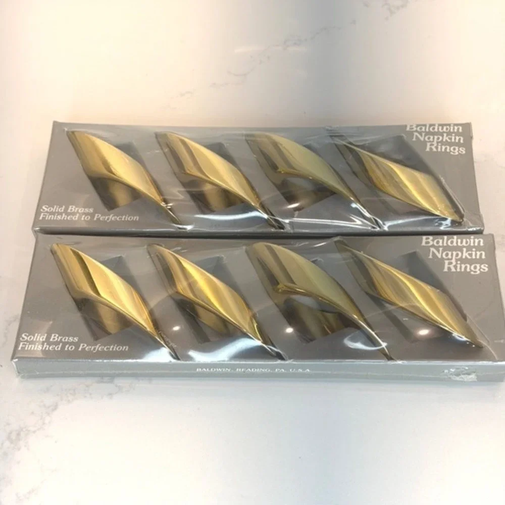Baldwin Nouvelle Polished Brass Napkin Rings -2 Sets of 4 No‎ 7536 NEW